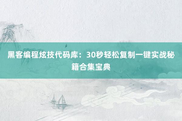 黑客编程炫技代码库：30秒轻松复制一键实战秘籍合集宝典